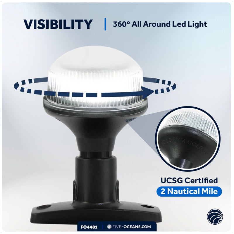Five Oceans Stern Light - 4 Inch Fixed Mount, 12V DC, USCG 2NM Certified, Navigation Light for Pontoon, Fishing, Bass and Sport Boats - FO4481 Standard Base