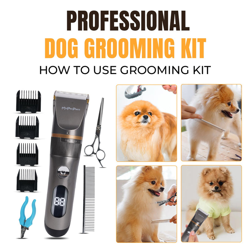 Dog Hair Clipper, Cordless Dog Hair Trimmer, Rechargeable Pet Clipper, Low Noise Waterproof, Integrated Battery Grooming Clipper for Dogs, Cats, Coats (Black) Gray Pet Trimmer - BeesActive Australia