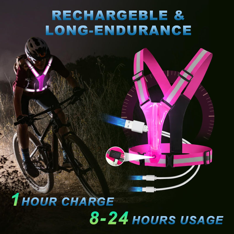 LED Reflective Running Vest Gear, Rechargeable 5 Lights Colors Adjustable Waist/Shoulder for Running Cycling Walking Pink - 2 Pack - BeesActive Australia