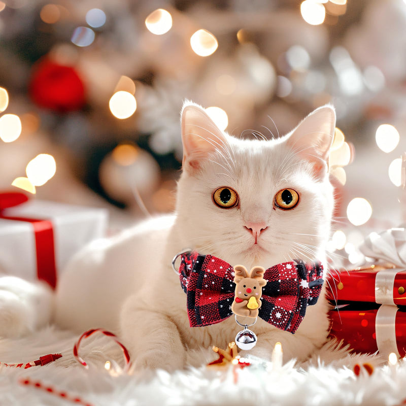 2pcs Christmas Kitten Collars, Adjustable Breakaway Cat Collars Cute Holiday Cat Collar Holiday Kitty Collar Christmas Bow Tie Pets Bells Xmas Accessories for Girl Boy - BeesActive Australia