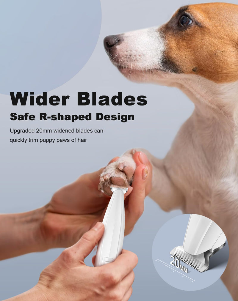 Dog Paw Trimmer for Grooming, Cordless Rechargeable Dog Clippers with Widened Blade, Low Noise Electric Cat Precision Shaver for Small Pet's Hair Around Eyes, Faces, Ears, Paws, Rump(White) White - BeesActive Australia