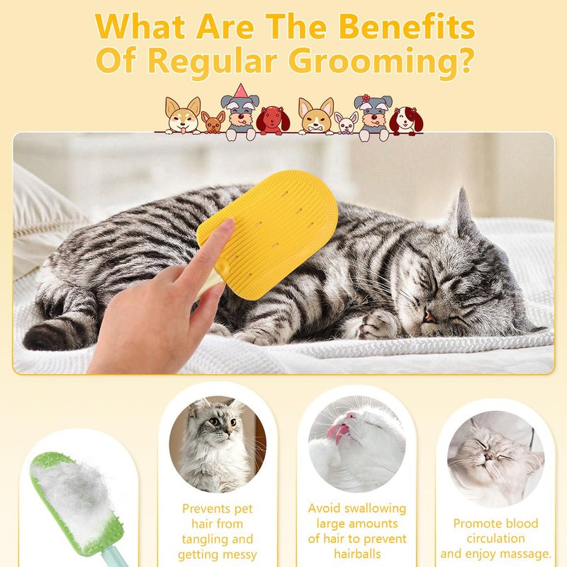 Cat Tongue Comb, 2025 New Cat Grooming Brush for Indoor Cats Shedding Cat Brush for Long Haired Cats, Cute Cartoon Ice Cream Cat Fur Remover Comb for Cats Grooming (Blue+Green) Blue+Green - BeesActive Australia