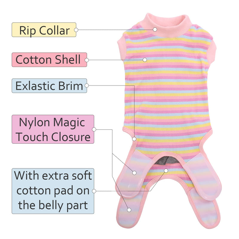 PUMYPOREITY Dog bodysuit after surgery, dog one-piece surgery body dog after surgery dog body castration bitch male wound protection recovery suit for dogs cone alternatives (pink stripes, S) A-pink stripes - BeesActive Australia