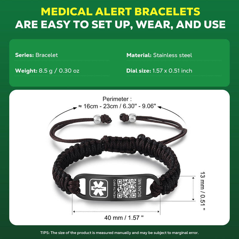 Medical Bracelets for Sport Men Women with QR Code Medical Alert ID Bracelets - Nylon Waterproof Wristband Fits Wrists Up to 7 inches - More Space Custom Emergency Med ID Alert Info New-Black - BeesActive Australia