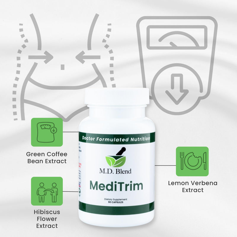 M.D. MediTrim - Expert Formulated Supplement Energy, Satiety, & Physique Goals - Smooth System Balance - Green Coffee Bean, Green Tea, Apple Cider Vinegar, Hibiscus - 90 Capsules 1 - BeesActive Australia