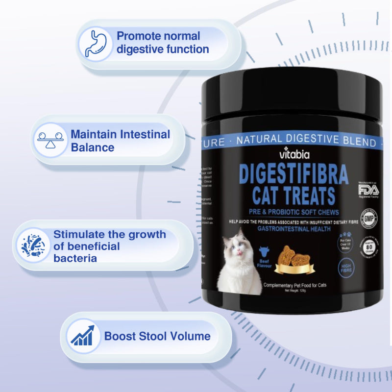 DigestiFibra Probiotics for Cats UK - Natural Digestive Care Chews with Prebiotic Fibre, Pumpkin for Gut Health, Firm Stools and Anal Gland Support (80 Count) 80 Count