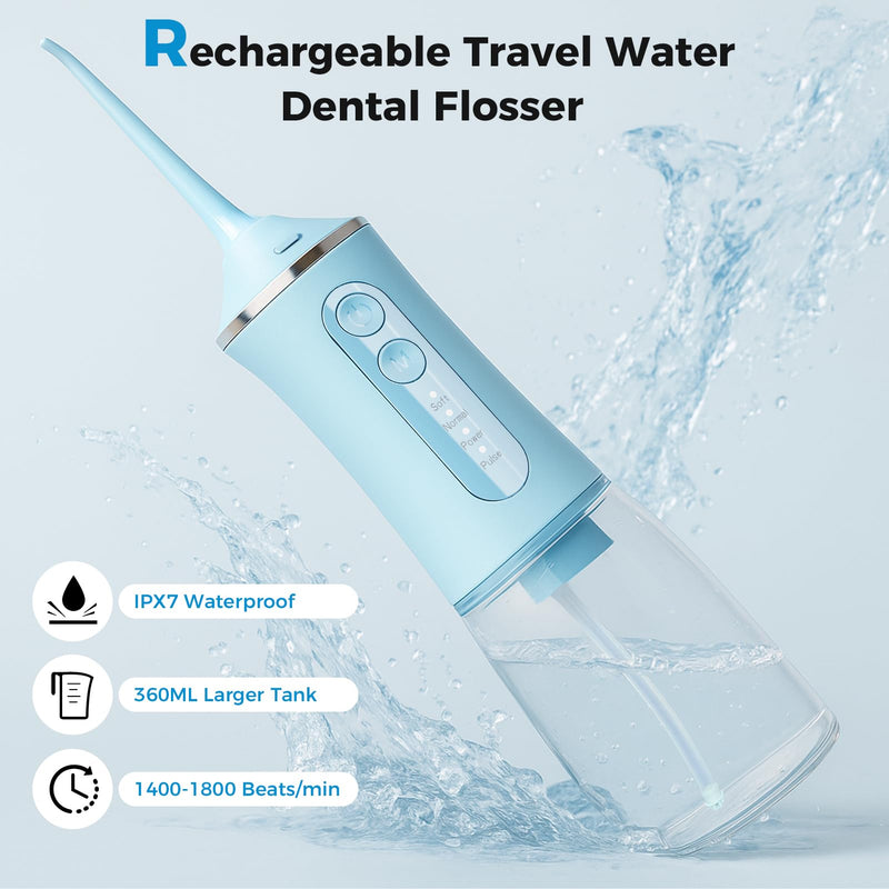 LINKEVAP Water Flosser for Teeth Pick,360ML Rechargeable Travel Oral Irrigator Cleaner,IPX7 Waterproof Daily Dental Care Machine for Home (Blue) Blue