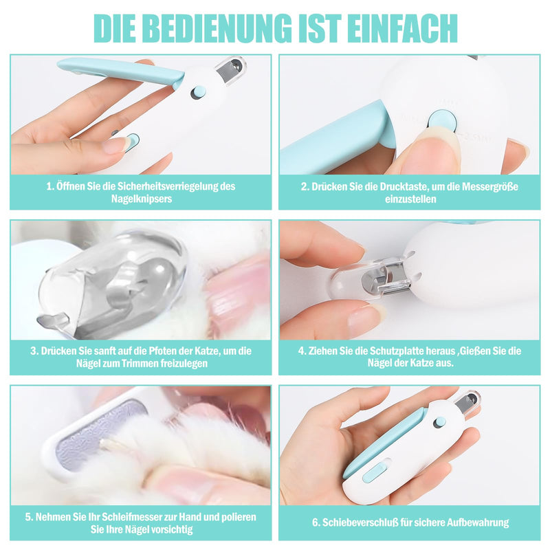 Encuryna Cat Nail Clippers, Claw Clippers for Dogs and Cats, Stainless Steel Cat Nail Clippers, Cat Nail Cutter, Cat Claw Cutter, Cat Claw Scissors with Nail File and Protection (Blue) Blue - BeesActive Australia