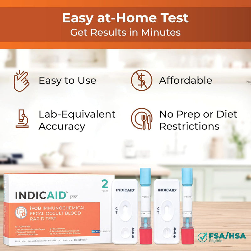 INDICAID Immunochemical Fecal Occult Blood Test (iFOB), FIT Colon Test, Accurate and Easy at Home, No Prep Required (2 Pack) - BeesActive Australia