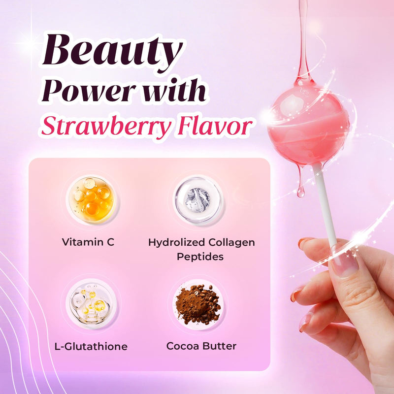 Divinity Nutra L-Glutathione Lollipops with Vitamin C - Dietary Supplement Lollipops for Skin & Immune Support，Strawberry Flavor Hard Candy,Gluten Free, Valentines Day Gifts for Her