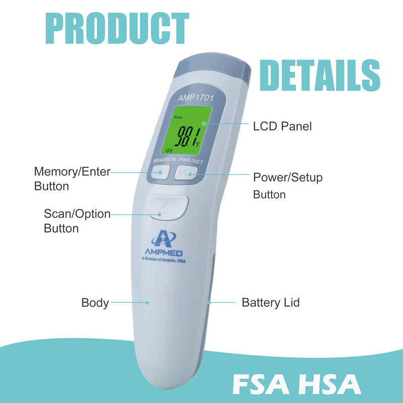 Amplim Medical Grade Forehead Thermometer for Adults, Kids, Baby, Non-Contact Digital Infrared Thermometer, Instant Read, Accurate & Fast Fever Detection, for Home, Clinic, Office Use Serenity