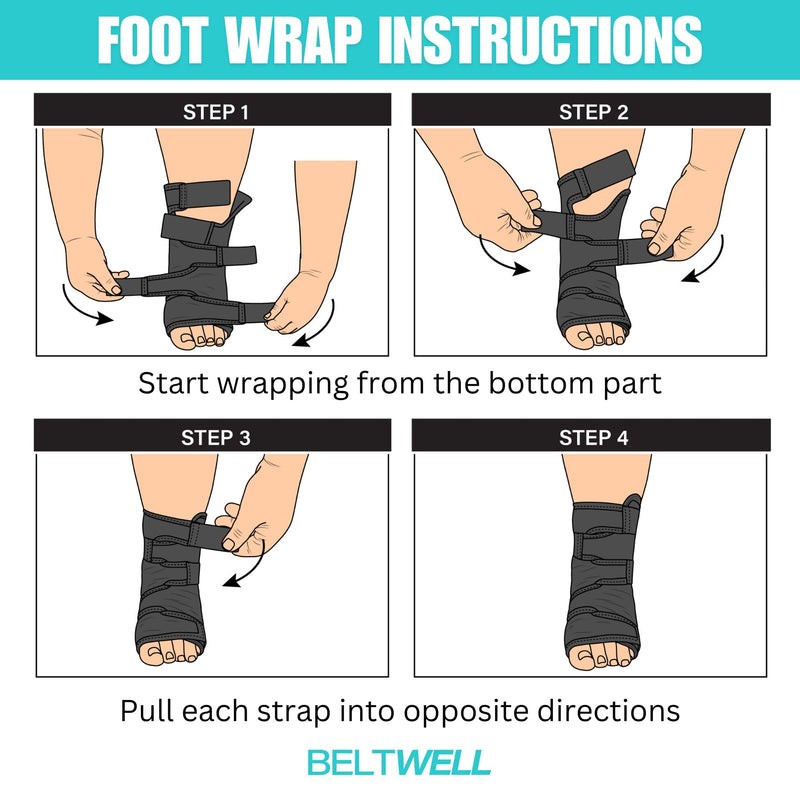 Beltwell¬Æ - Adjustable Foot & Ankle Compression Wraps For Edema, Lymphedema, Swelling, Neuropathy, Diabetic Foot Care, Circulation (2 Wraps) Large Black - BeesActive Australia