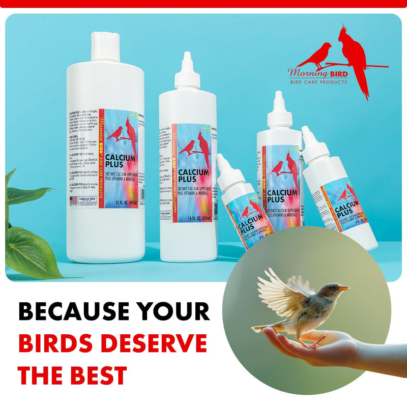 Morning Bird Calcium Plus Liquid for Birds – Calcium Supplement with Vitamins and Minerals for Strong Eggshells, Healthy Bones - Support Growth, Breeding, and Wellness for All Birds 4 Fl Oz