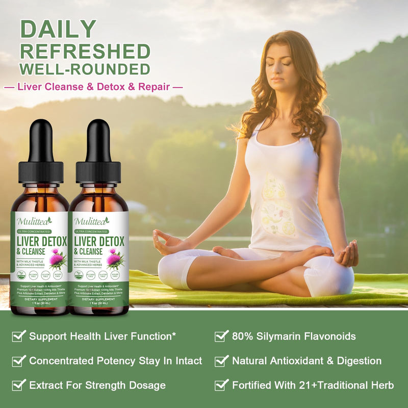 Liver Health Liquid Drops -Support Liver Cleanse Detox & Repair with Artichoke Milk Thistle Silymarin Extract, Dandelion,Turmeric, Berberine to Renew w/21 Potent Herb-Nutrients-60ml 1 Fl Oz (Pack of 2)