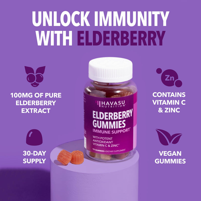 Sambucus Elderberry Gummies with Vitamin C & Zinc, Berry, 60 Servings | Vegan, Non-GMO, Gluten Free Elderberry Gummies, 100mg Extract Per Serving for Immune Support and Wellness Defense, 120 Count 120 Count (Pack of 1)