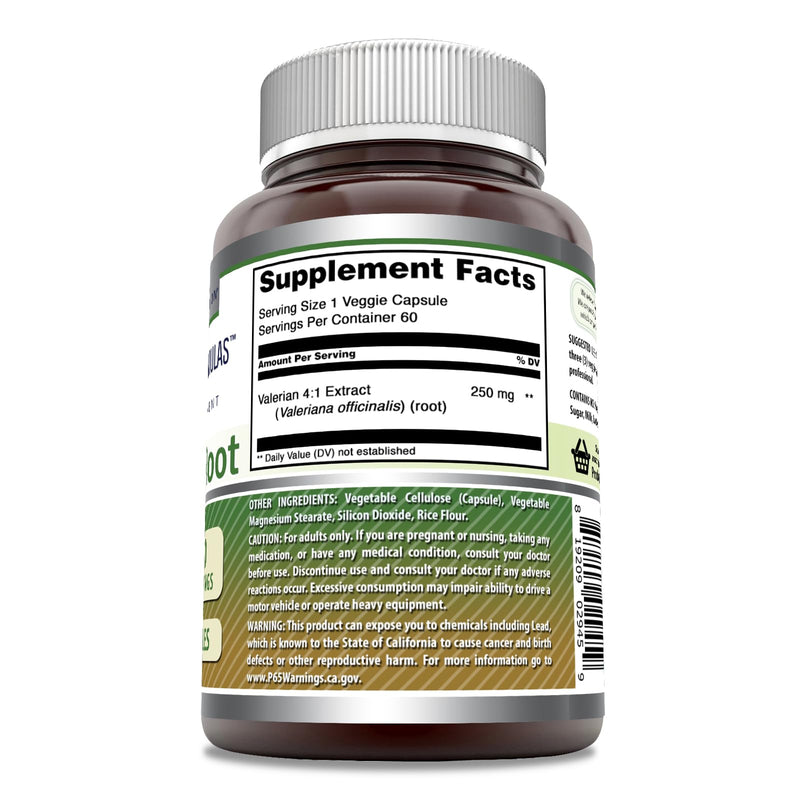 Amazing Formulas Valerian Root 4:1 Extract Supplement | 250 Mg | 1000 Mg Equivalent | 60 Veggie Capsules | Non-GMO | Gluten Free | Made in USA - BeesActive Australia