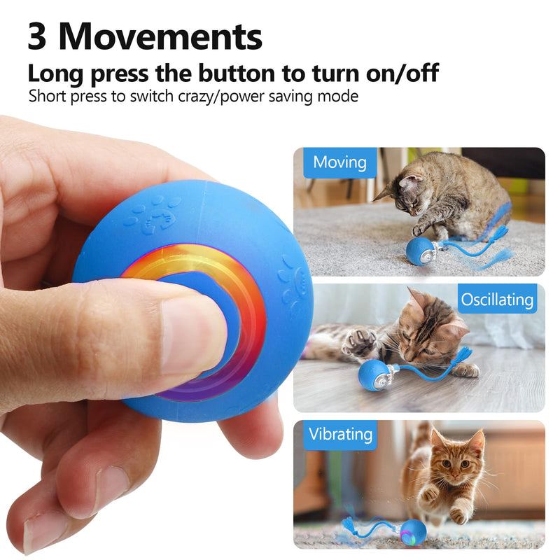 Cat Toys for Indoor Cats, Interactive Cat Toy, USB Rechargeable, Fast Rolling Dog Ball Toy On Rug, Bird Chirping & Motion Activated Cat Ball, Anti-Depression Pet Toy Fun Gift with Light, Blue - BeesActive Australia