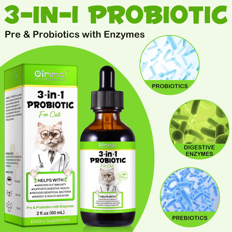 Probiotics for Cats - Cat Probiotic for Digestive & Gut Health, 3-IN-1 Liquid Probiotics Supplements Fast Acting for Constipation, Diarrhea and Gas with Prebiotic & Digestive Enzymes 60ml for cat