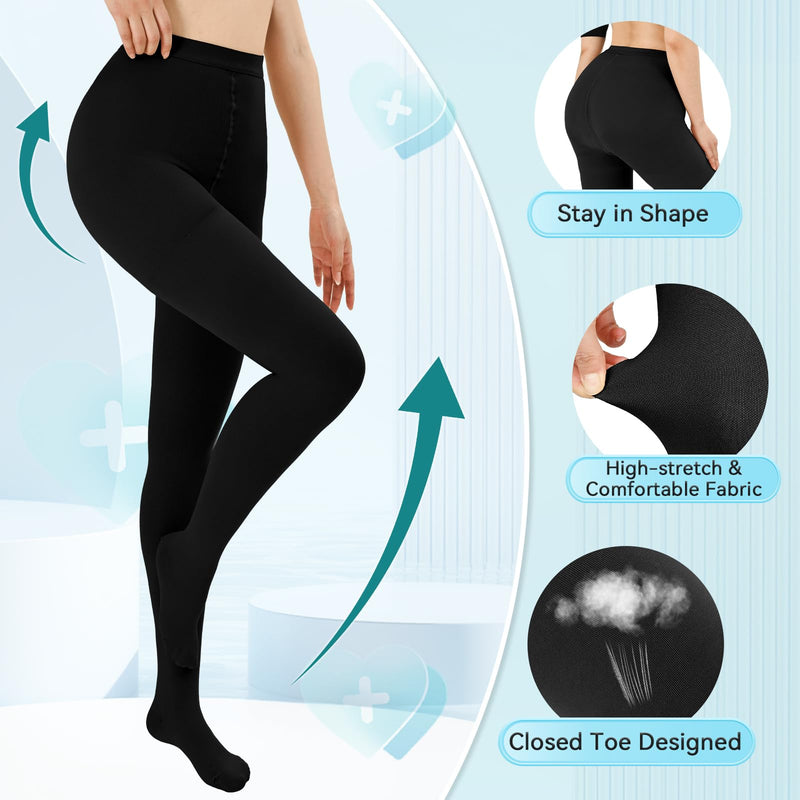 KTINNEAD 20-30mm HG Compression Pantyhose,Closed Toe Compression Leggings X-Large Black