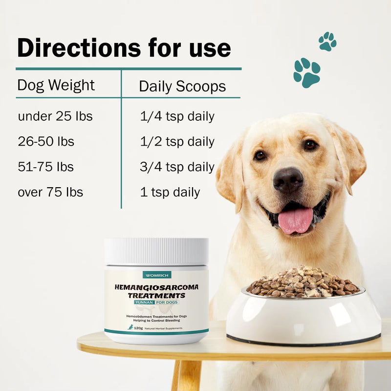 Blood Support Powder for Dogs, Natural Yunnan Sanqi Powder for Hemangiosarcoma, Hemoabdomen, Pericardial Effusion, Cancer Bleeding, Severe Bruising, Ulcer-Related Bleeding, Bloody Stools - 120g