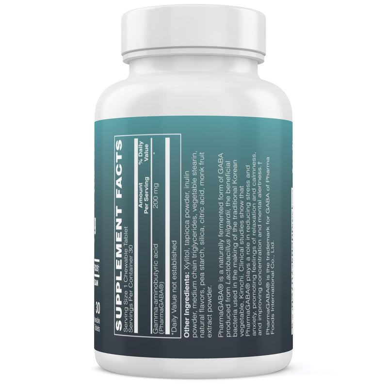GABA 200 mg Chewable Tablets – PharmaGABA® for Relaxation & Daily Calm – Tropical Flavor – Vegan, Non-GMO, Gluten-Free – 30 Chewables