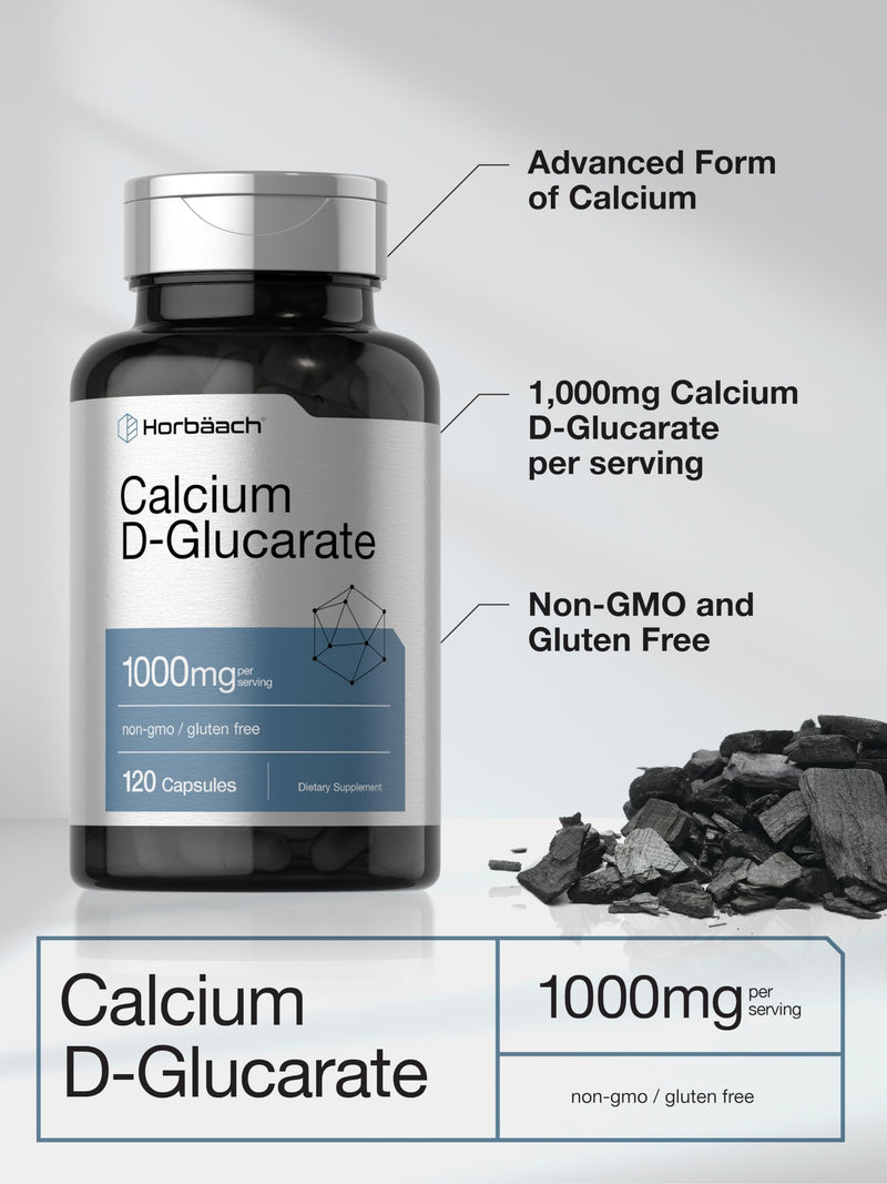 Horbäach Calcium D-Glucarate 1000mg | 120 Capsules | Non-GMO, Gluten Free Supplement