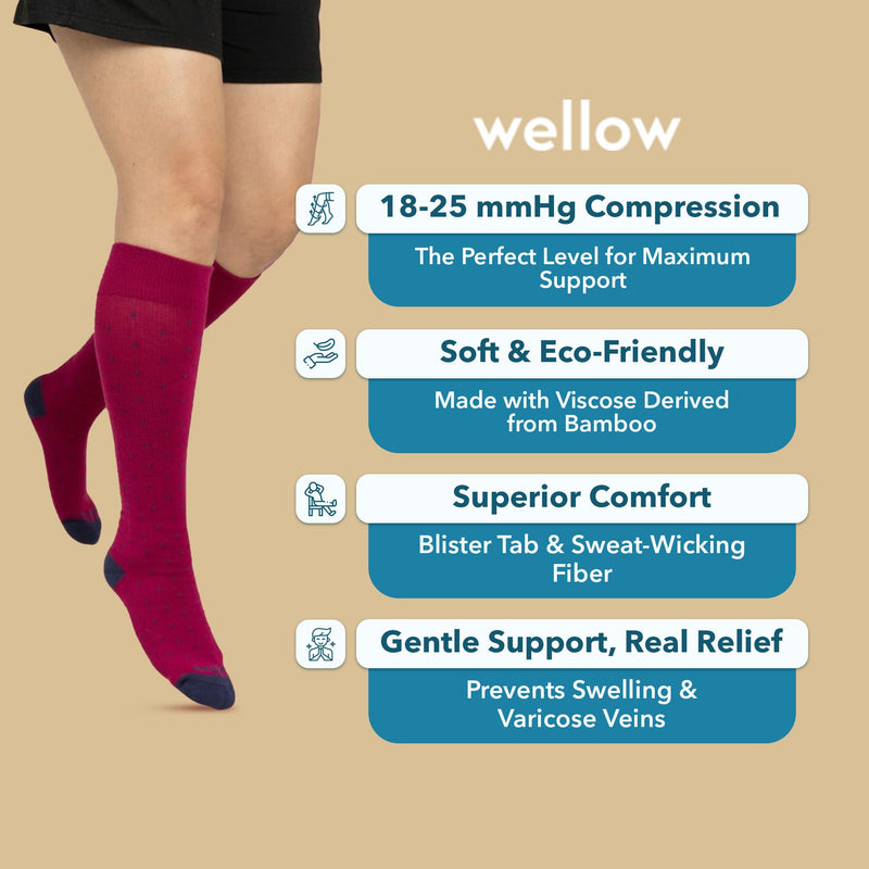 Wellow Premium Socks (Compression Socks - Regular) for Men & Women, Made with Viscose from Bamboo, Knee High, 18-25 mmHg Medium Blue Steel - Twist - BeesActive Australia