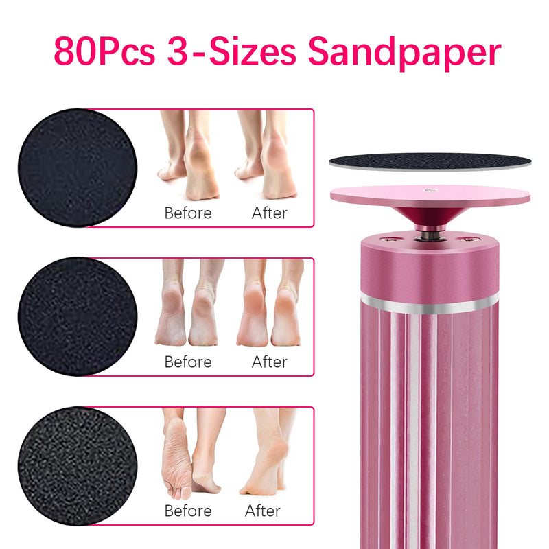 5.3'' Electric Foot Callus Remover with 80pcs Sandpaper Discs & Brush, Professional Aluminum Ergonomic Pedicure Tool, Stepless Speed & Reverse Control for Dead Skin Removal (Pink) Pink - BeesActive Australia