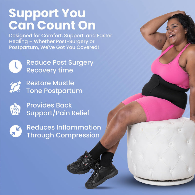 QORE LOGIQ Plus Size Abdominal Binder Post Surgery - C Section Belly Binder, Postpartum Belly Band, Adjustable 12" Compression Wrap for Stomach & Hernia Belt, Black XXL XX-Large - BeesActive Australia