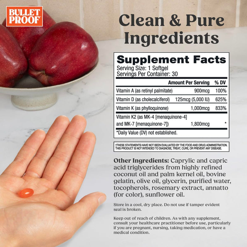 Bulletproof Vitamins A-D-K Softgels, 30 Count, Supplement for Heart, Bone Health and Immune Support | Supplement for Heart, Bone Health and Immune Support 30 Count (Pack of 1)