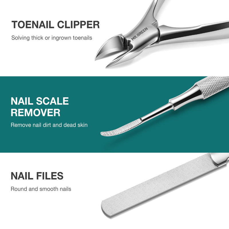 MR.GREEN Pedicure Knife Set Professional Ingrown Toenail Clippers Foot Care Tools Stainless Steel Nail Cuticle Nippers Remover Kits (7 Pcs Set) 7 Pcs Set - BeesActive Australia