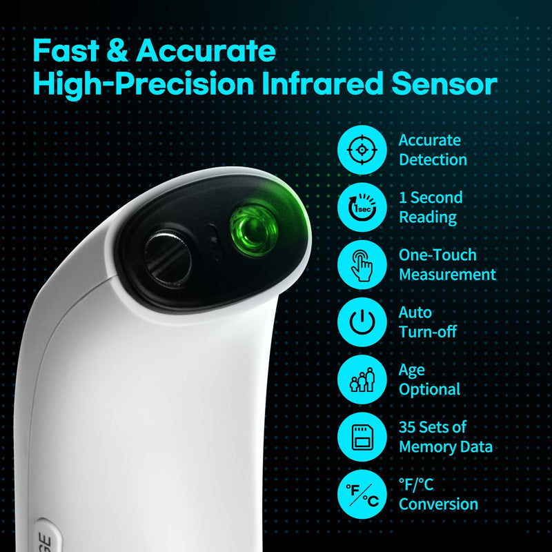 HubiBaby No-Touch Infrared Thermometer for Adults, Accurate Digital Forehead Thermometer, Large LED Display, Fever Alarm, 2 in 1 Forehead & Object Thermometer Black & white