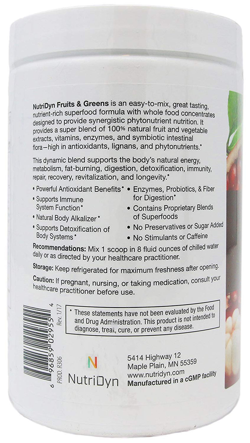 NutriDyn Fruits & Greens Strawberry/Kiwi Flavor *Certified Organic* w/ Acai, Gogi, Mangosteen, Noni & Pomegranate Super Fruits 300 Grams (Strawberry Kiki)