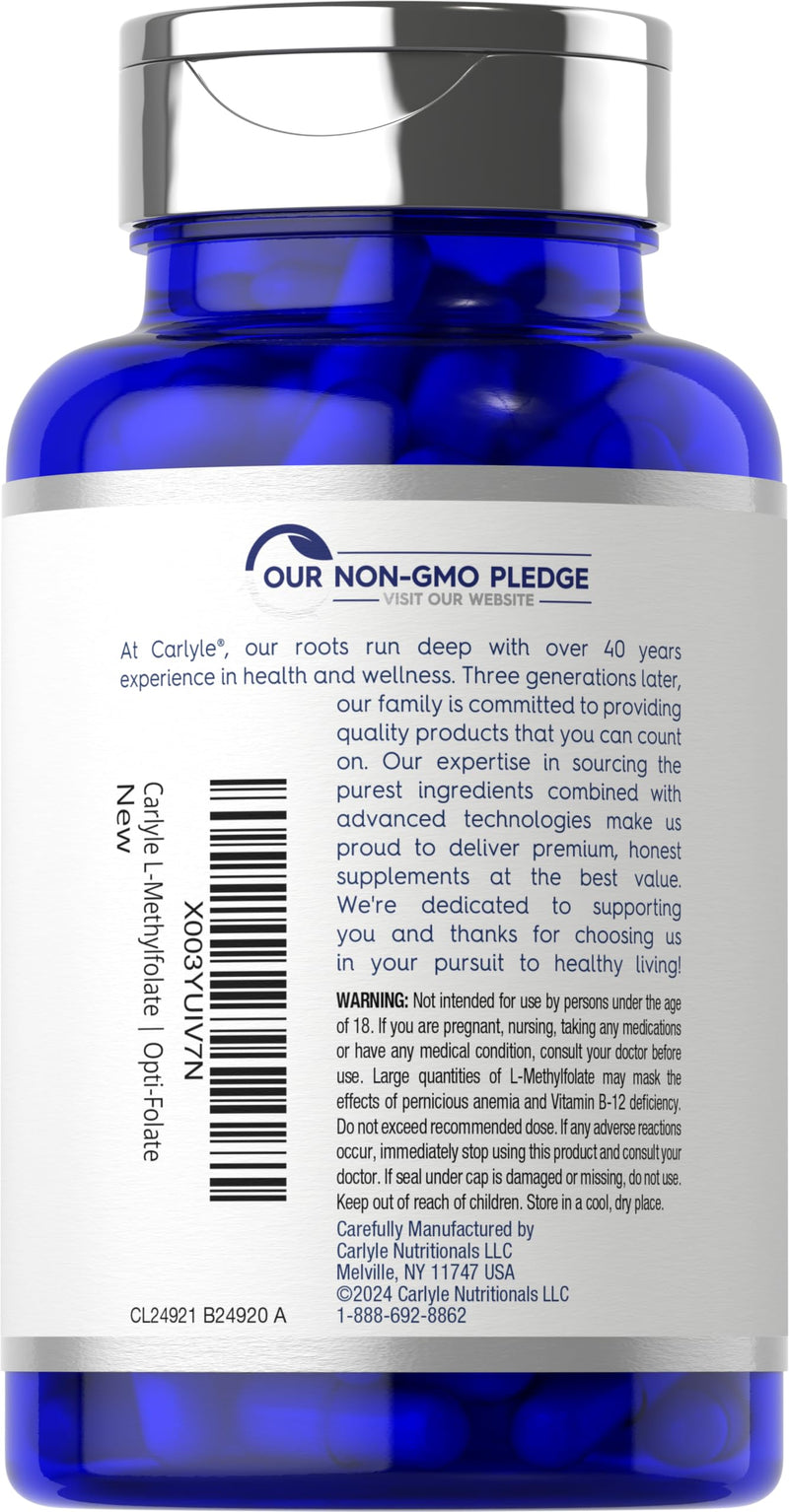 Carlyle L Methylfolate 400 mcg | 120 Vegetarian Capsules | Optimized and Activated Methyl Folate | Non-GMO & Gluten Free Supplement | by Opti-Folate