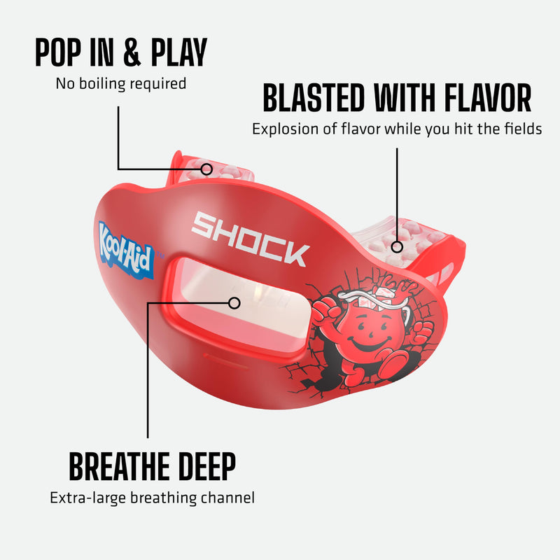 Shock Doctor Kool Aid Lip Guard Mouth Guard - Max Air Flow, Full Mouth Protection Compatible with Braces, Lip Guard, Instant Fit Mouthguard for Football, Hockey, Lacrosse Kool-aid Cherry Adult