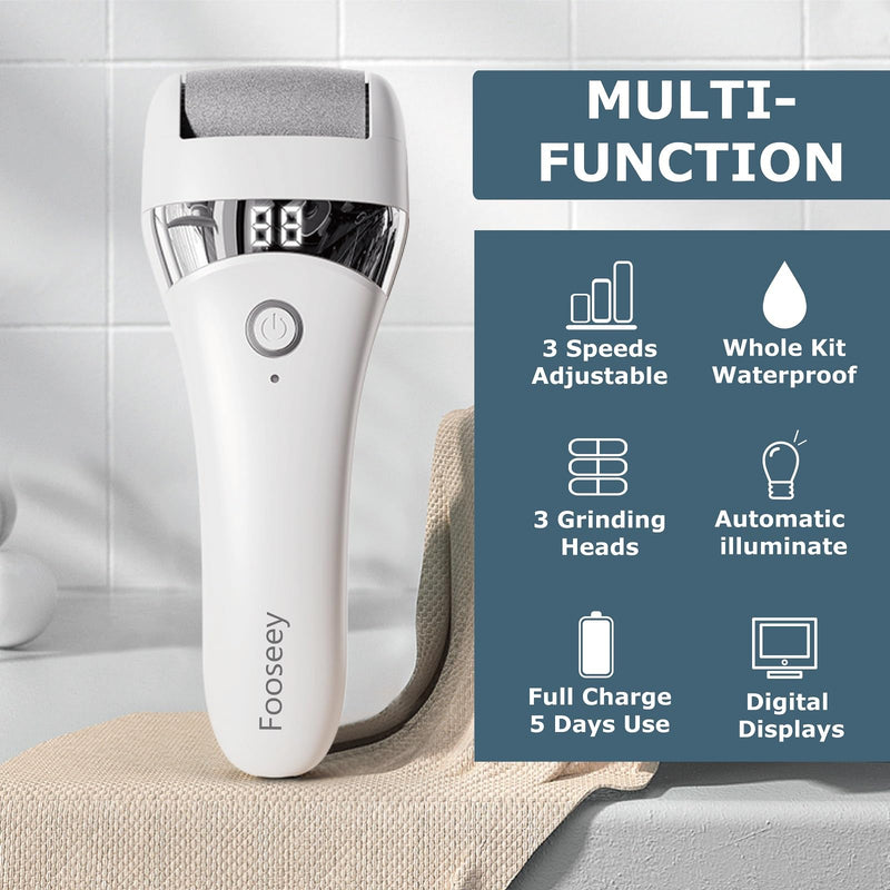 Upgraded Electric Foot Callues Remover, Portable Electric Foot Files with 3 Heads, Rechargeable Feet File for Foot Care, Waterproof Deadskin Remover, Pedicure Tool for Dry and Crack Feet - BeesActive Australia