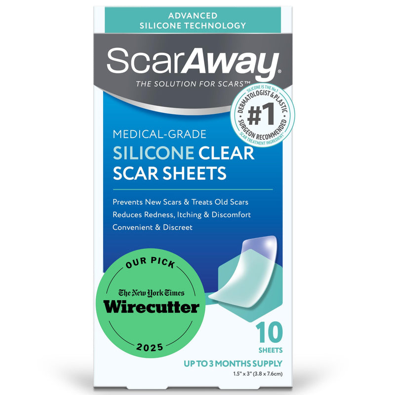 ScarAway Advanced Clear Silicone Scar Sheets, Medical Grade Silicone Strips (1.5" x 3") Scar Treatment and Prevention for Surgical, Burn, Body, Hypertrophic & Keloid Scar Treatment, 10 Clear Sheets 10 Count (Pack of 1)