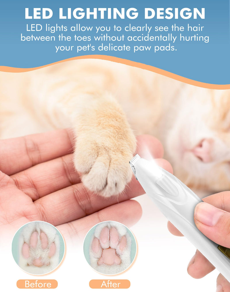 LEYOUFU Dog Clippers for Grooming, Cordless Dog Grooming Kit for Small Dogs with LED Light, Rechargeable Low Noise Cat Hair Trimmer for Grooming Pet Hair Around Paws, Eyes, Ears, Face, Rump (White) White - BeesActive Australia