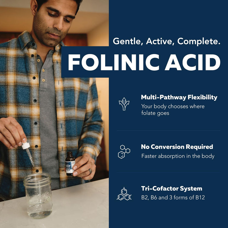 FolinicActive™ Organic Folinic Acid Liquid Drops for Brain, Heart, Nerve & Mood Support - 1700 mcg with B12, B6 & Riboflavin B2 - Tri-Cofactor Absorption System -Berry Flavor Drops, 1fl oz-60 Servings 1 Fl Oz (Pack of 1)