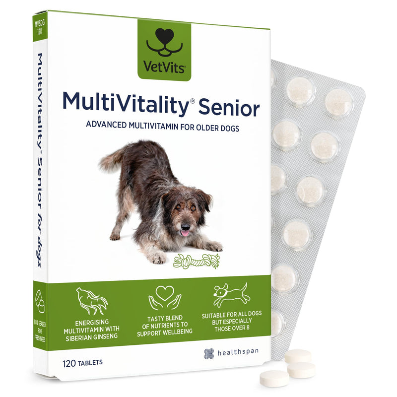 Multivitamin Senior (120 tablets) | Senior Advanced multivitamin for older dogs | Boosts energy and wellbeing | 15 essential nutrients | For energy, heart, joints and vitality