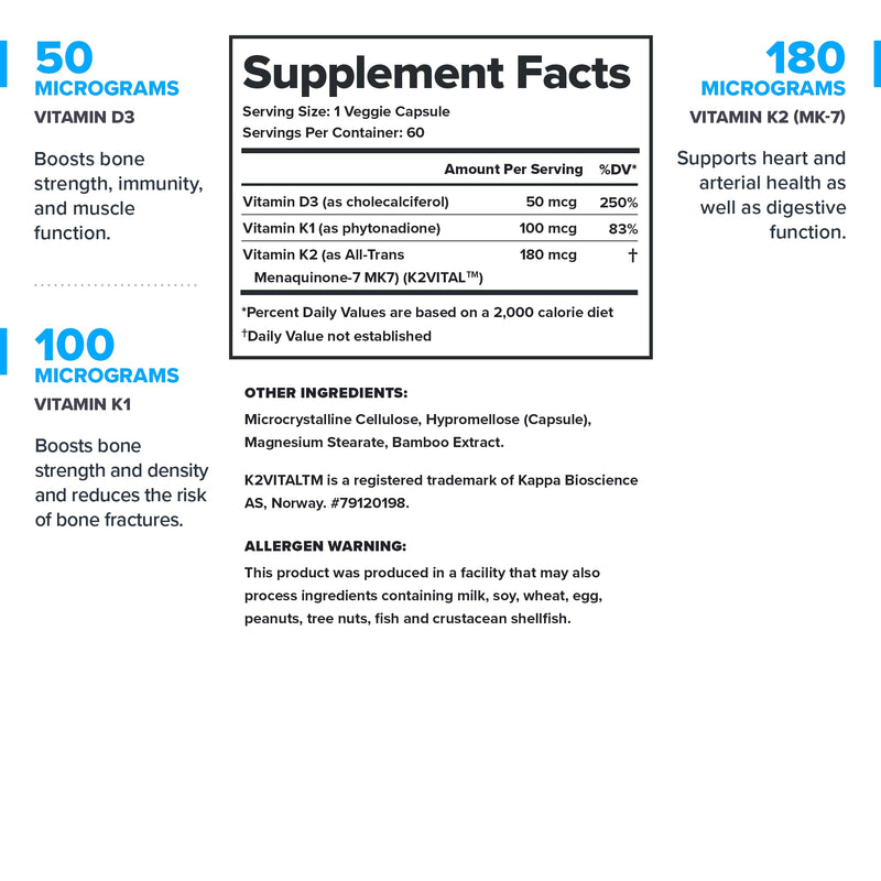 LEGION Vitamin D+K Natural & Effective Formulation - Vitamin D3, K2 & K for Immunity Boost - K1, K2 & D3 Vitamin Supplement to Boost Bone Density and Health - Vitamin K2 & K1 for Heart Support