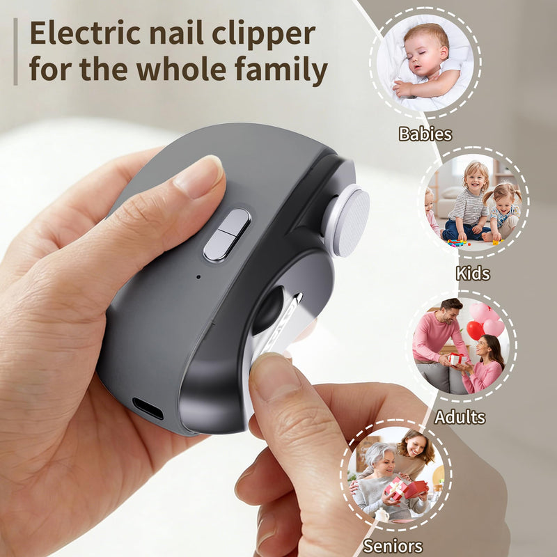 Electric Nail Clipper, 3-in-1 Automatic Nail Clipper, 2 Speed Automatic Nail File Toenail Trimmer with LED Light, Polishing and Nail Debris Collection, for Baby, Kids, Adults and Seniors (Space Gray) Space Gray