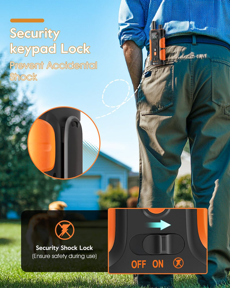Dog Shock Collar,3300FT Dog Training Collar with Remote,IPX8 Waterproof E-Collar with Beep,Vibration,Shock,Light,Shock Lock Mode,Electric Shock Collar for Small Medium Large Dogs,Orange Orange - BeesActive Australia