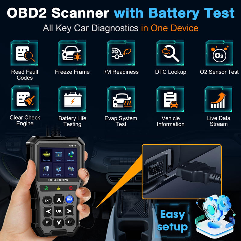 AMTIFO OBD2 Scanner with Battery Tester - Check Engine Light & Emissions Readiness, Plug & Play, Battery Health, Real-Time Date, Car Code Reader, Support All OBD II Vehicles - BeesActive Australia