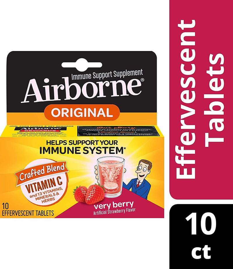 Airborne Very Berry Effervescent Tablets, 10 Count - 1000mg of Vitamin C - Immune Support Supplement