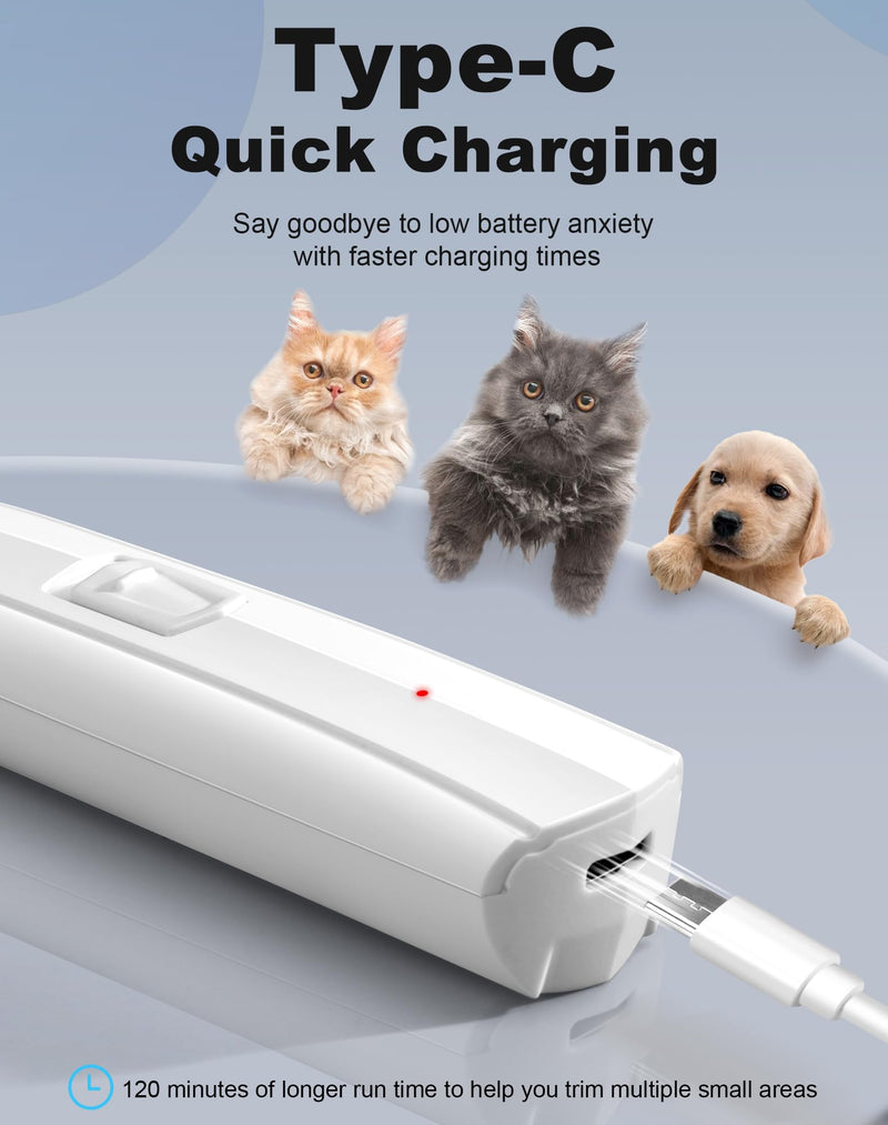 Dog Paw Trimmer for Grooming, Cordless Rechargeable Dog Clippers with Widened Blade, Low Noise Electric Cat Precision Shaver for Small Pet's Hair Around Eyes, Faces, Ears, Paws, Rump(White) White - BeesActive Australia