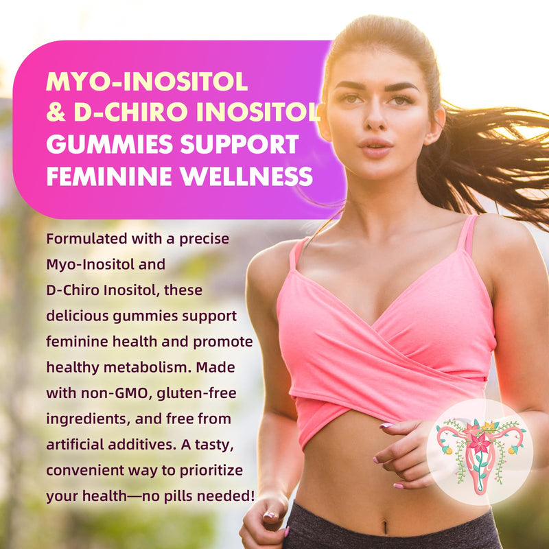 softbear Inositol Supplement for Women, Myo-Inositol & D-Chiro Inositol Gummies 1000mg with Vitamin D3 for POCS Support & Female Wellness, Sugar-Free/Veagn/GMO-Free, Strawberry Flavor, 60 Count 60 Count (Pack of 1)