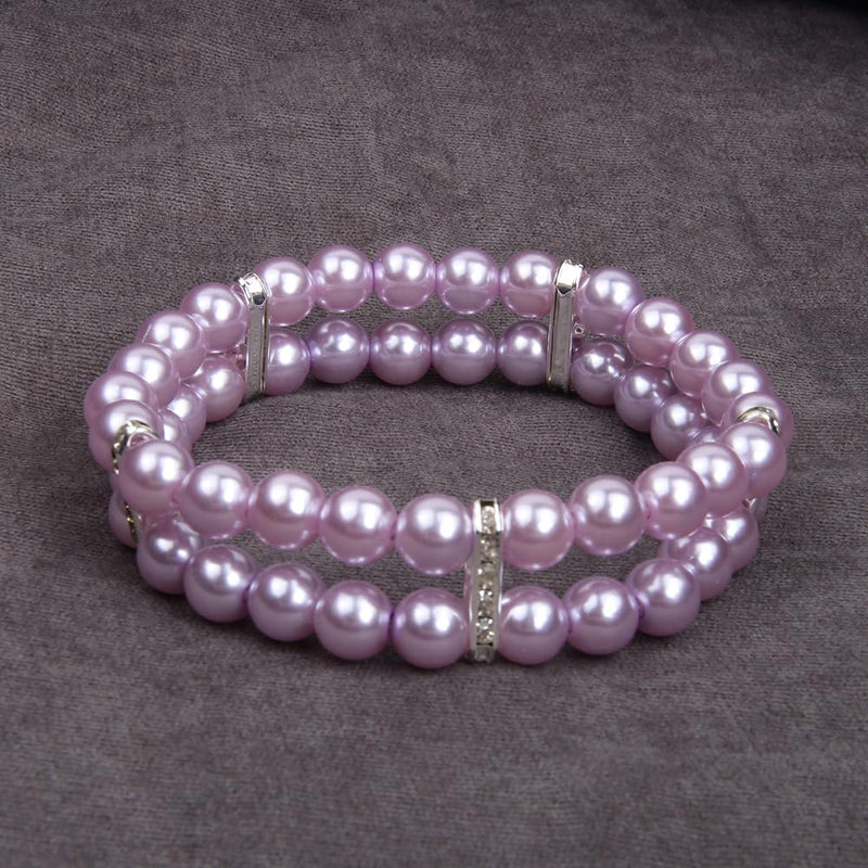 2 Rows Pearls Pet Dog Necklace Collar Bling Accessories Charm Pet Puppy Jewelry Puppy Chihuahua Yorkie Handmade Adjustable (Purple, Medium) Purple - BeesActive Australia
