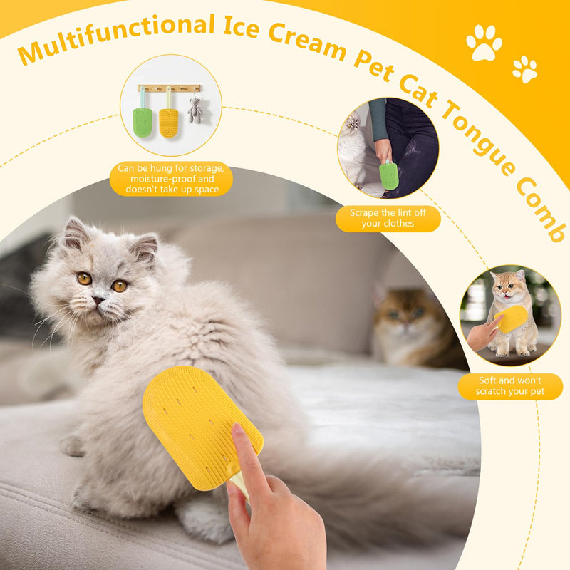 Cat Tongue Comb, 2025 New Cat Grooming Brush for Indoor Cats Shedding Cat Brush for Long Haired Cats, Cute Cartoon Ice Cream Cat Fur Remover Comb for Cats Grooming (Blue+Green) Blue+Green - BeesActive Australia