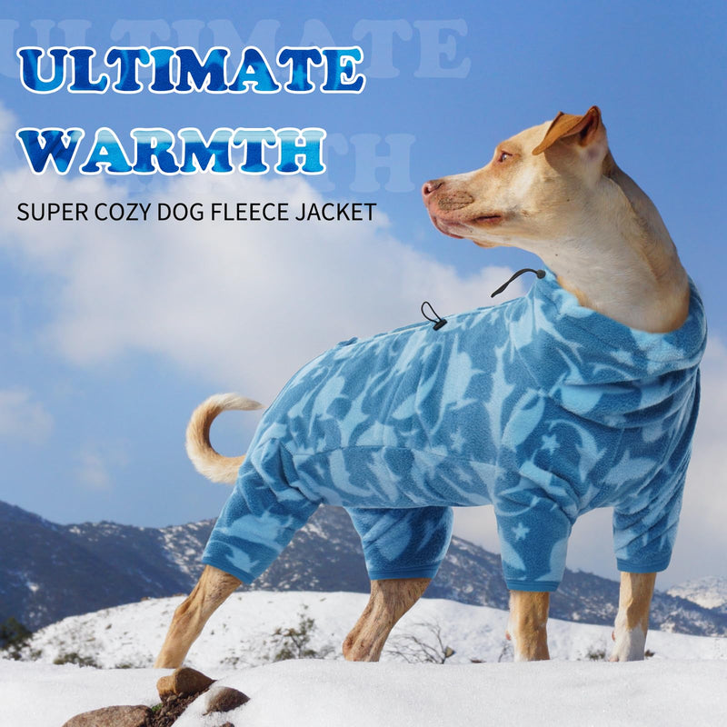 ROZKITCH Dog Winter Coat Soft Fleece Pullover Pajamas, Pet Windproof Warm Cold Weather Jacket Vest with Luminous Zipper, Jumpsuit Apparel Outfit Clothes for Small Medium Large Dog Shark XL XL(Back Length:21.2") Blue-shark - BeesActive Australia